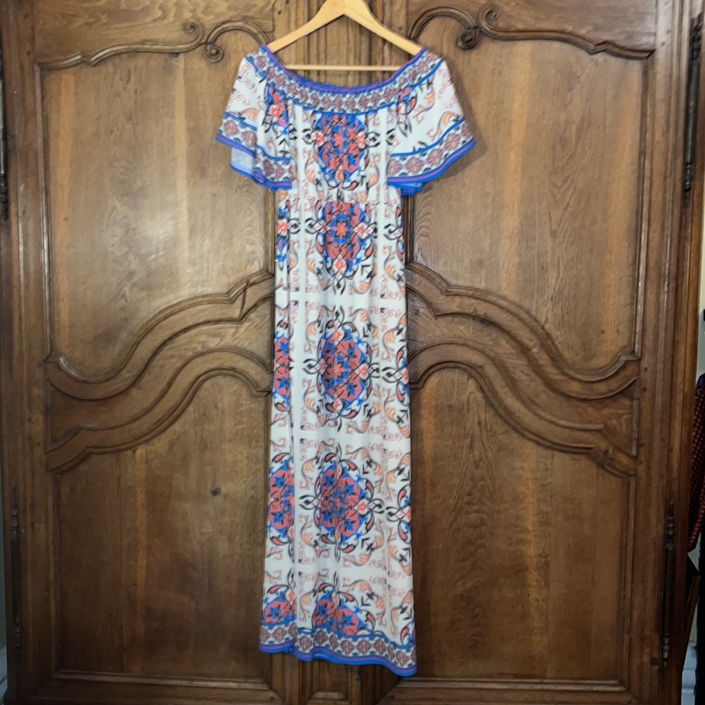 Flying Tomato bohemian short sleeve off the shoulder ruffle maxi dress - Picture 8 of 16